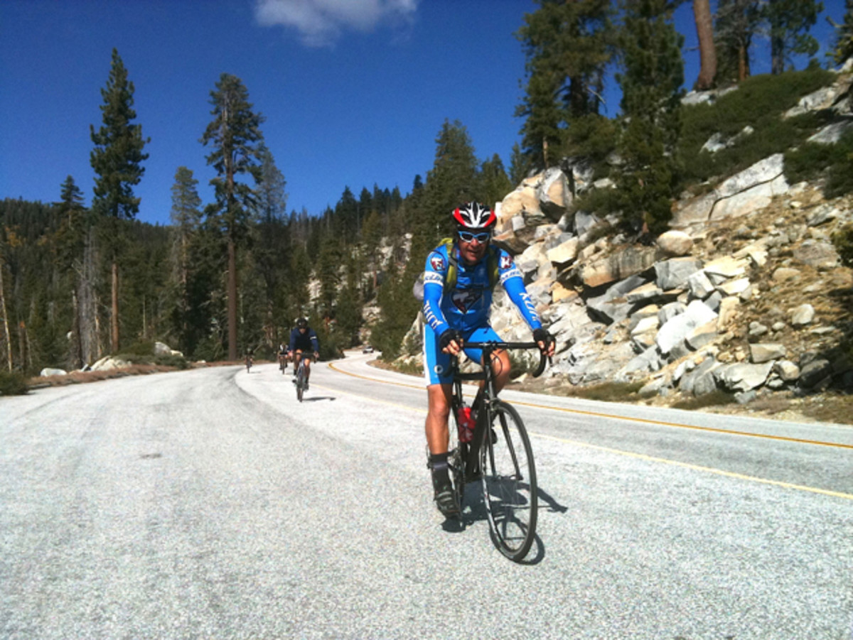Led by photographer Scott Markewitz, the crew rolls into a rest point along Tioga Pass. / Photo by Don Stefanovich