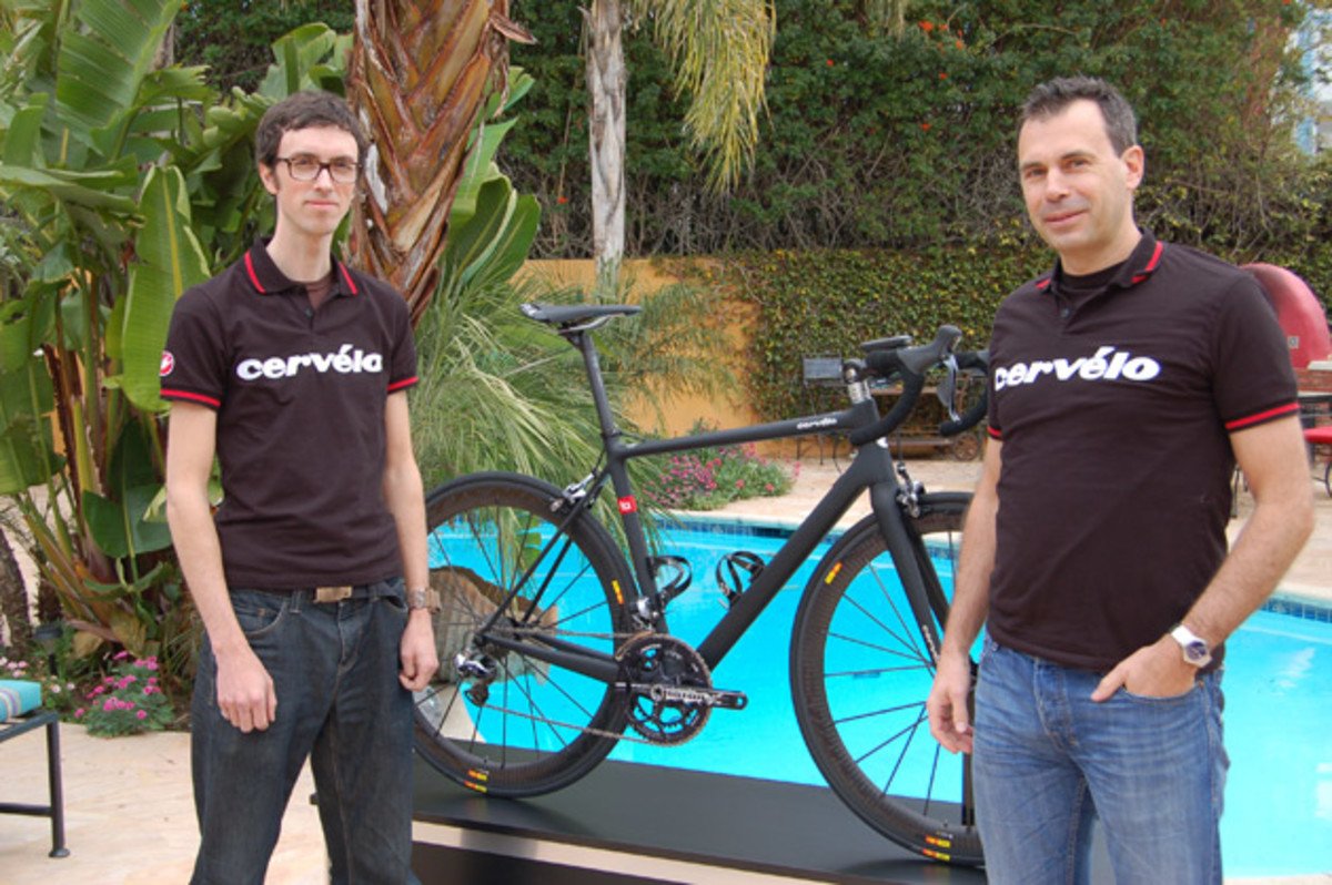 Team Designer David Killing, left, and Cervélo co-founder and CEO Phil White frame their latest lightweight masterpiece.