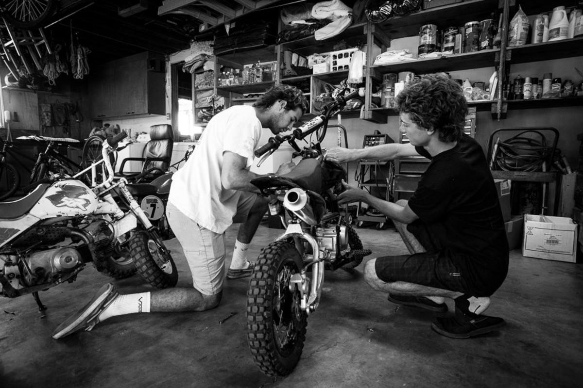 The latest garage-sale find: a one-off mini bike from Japan. After years of neglect from the previous owner, all the old gas in the engine caused it to shoot flames out of the exhaust when Mullen fired it up for the first time.