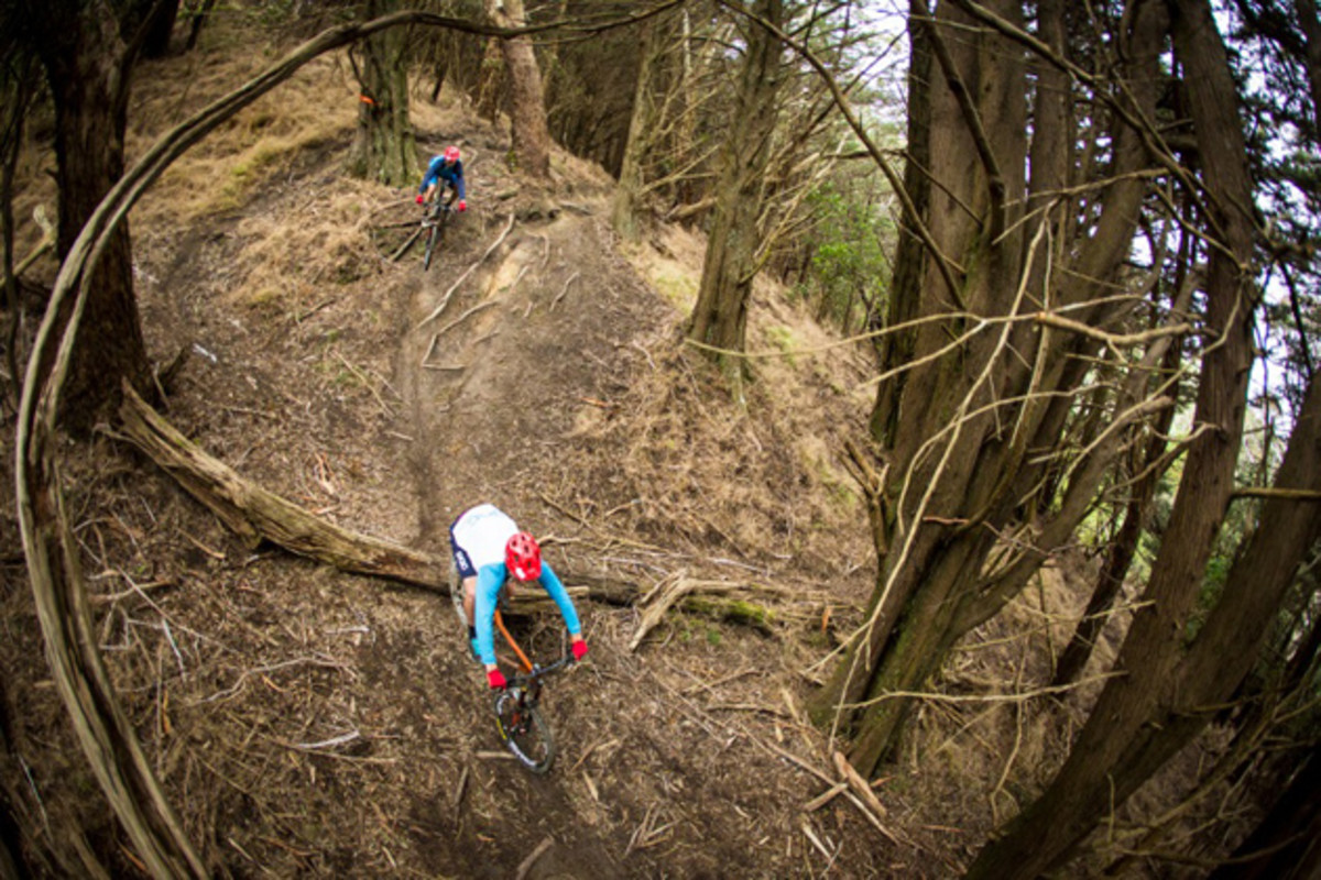Matt Scoles and Connor MacFarlane stay rooted on Wellington's Mt. Victoria. width=