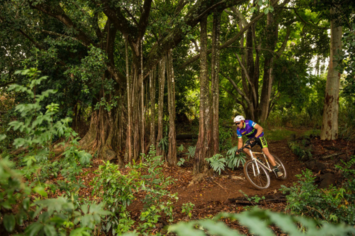 A Lycra kit and an old-school helmet can keep you nice and cool when you're shredding through a Maui banyan forest.