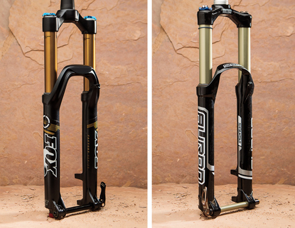 Pictured: Fox 24 Talas Fit CTD Trail Adjust (left) and Suntour Auron RC2