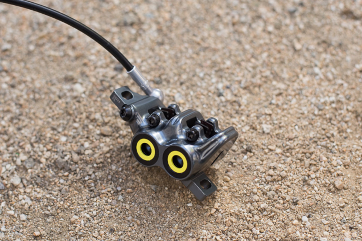 Magura's new four piston brake uses four independent pads to mitigate heat build-up and offer consistent braking. They were only showing the caliper here at Sea Otter, but be on the lookout soon for the rest.