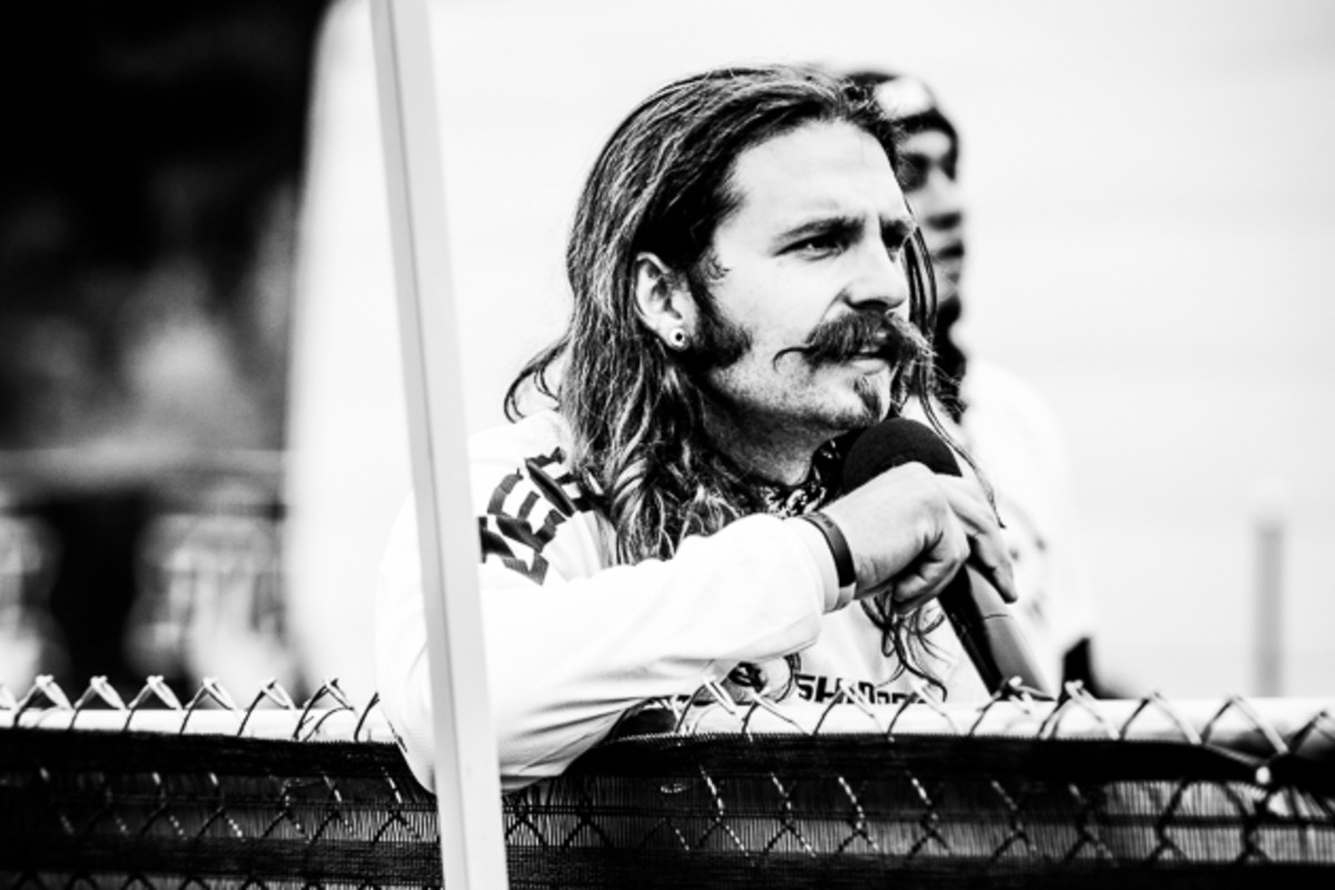 With all the technical prowess of the late Frank Zappa, Mikey Haderer ripped the DH course before grabbing the mike at the bottom and commentating the rest of the race.