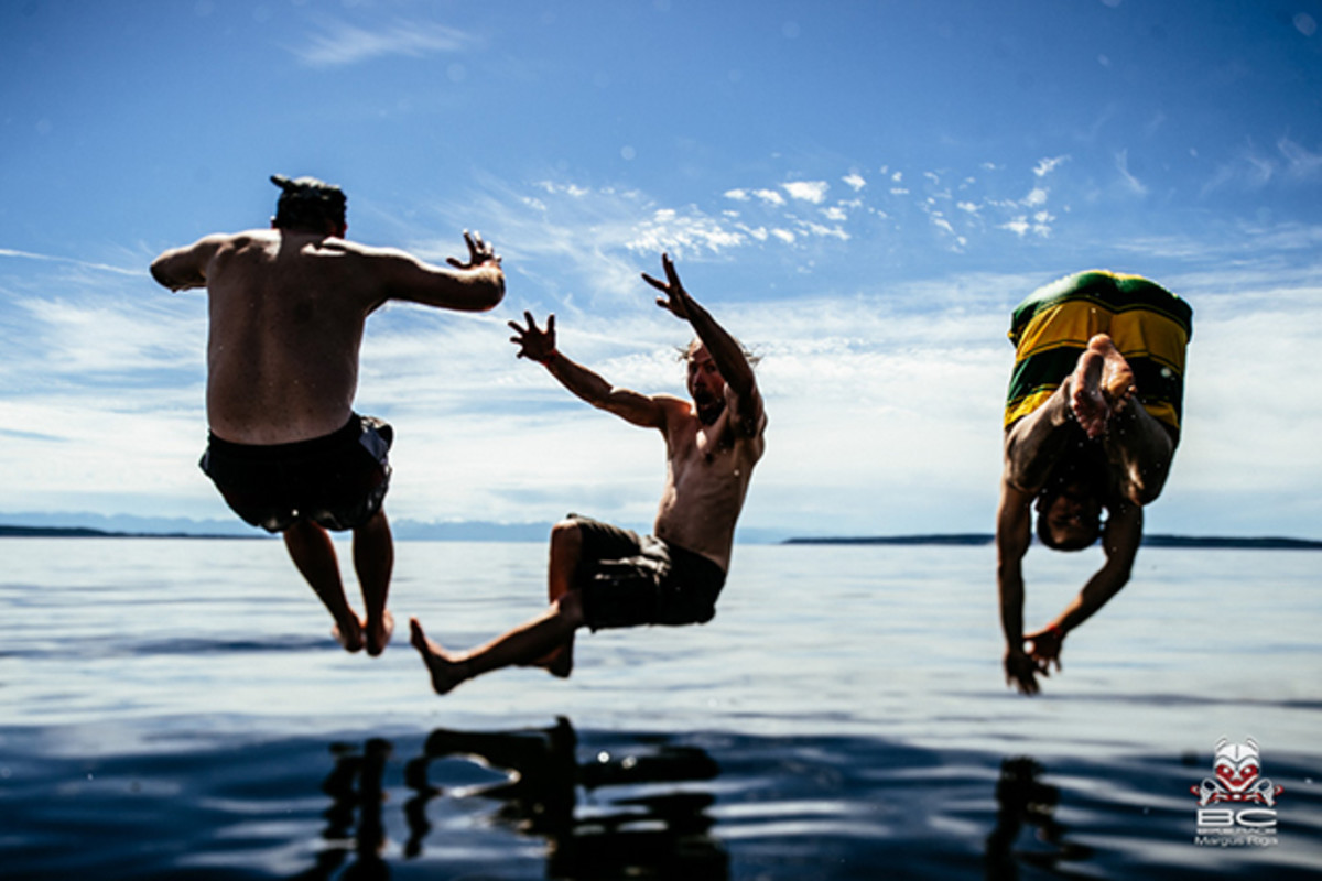 When camping near water, this is what you do after a long day on the bike.