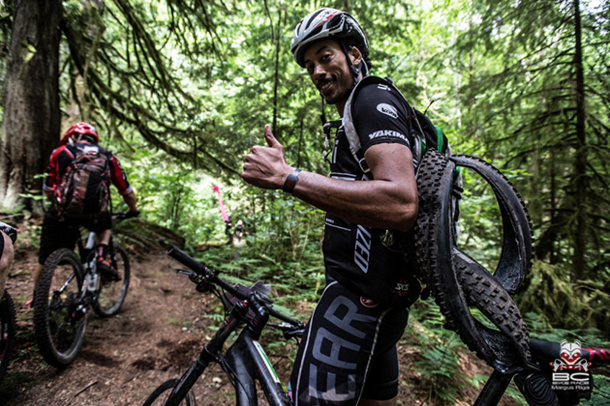 There are always challenges to overcome, but it's how you deal with it that matters. This rider finished the last couple of miles on a front rim! | Photo by Margus Riga