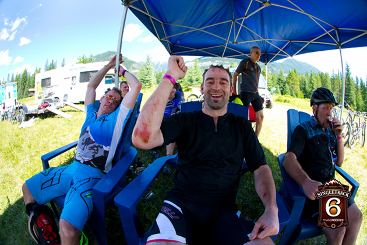 The stage took its toll. By the end, many battered, bruised and otherwise abraded riders entered the misting tent to cool off and clean up, before the short trip into nearby Radium. Tomorrow's stage is near Lake Lillian and Invermere.