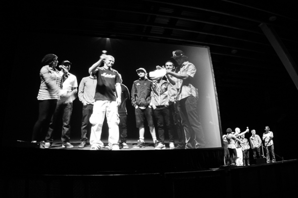 Ale Di Lullo introduces his "Gone with the Flow" slideshow at the Deep Summer show on Wednesday night. Photo: Dave Reddick