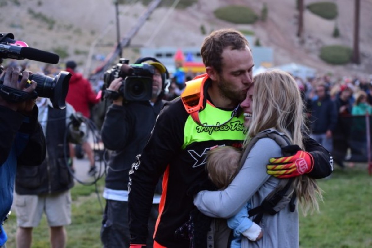 Guinness World Record Holder Cam Zink kisses his wife, after the Mammoth Flip with Cam Zink presented by Monster Energy. .(Photo by Joe Faraoni / ESPN Images)