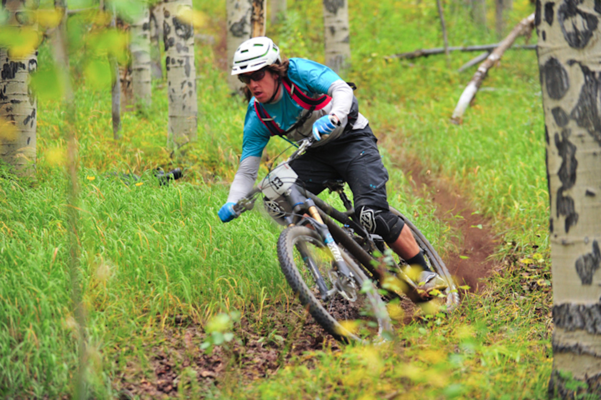Author Joey Schusler takes advantage of the fresh dirt on Roaring Judy trail during stage 3. The perks of having stages so far in the backcountry is that the trails are in incredible condition.