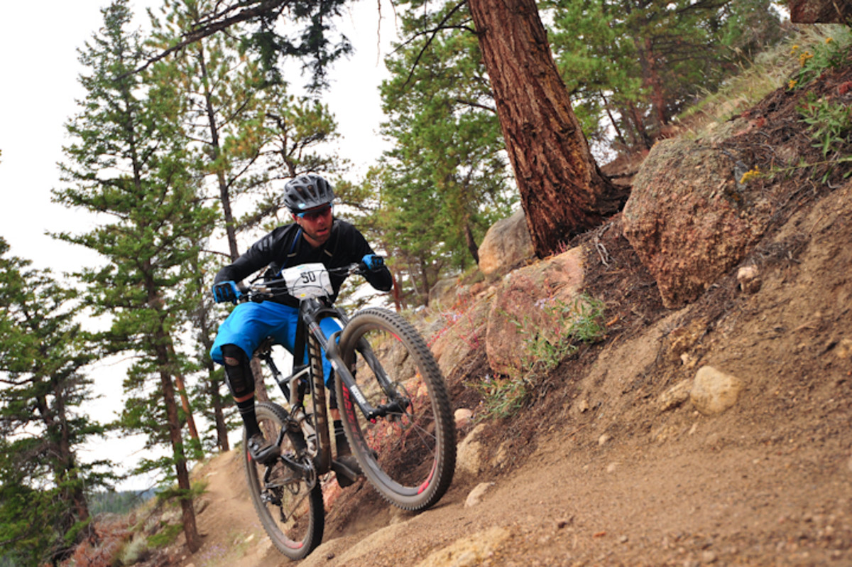 Mike Hall holds on during stage 4 on the lower section of Doctors Park.