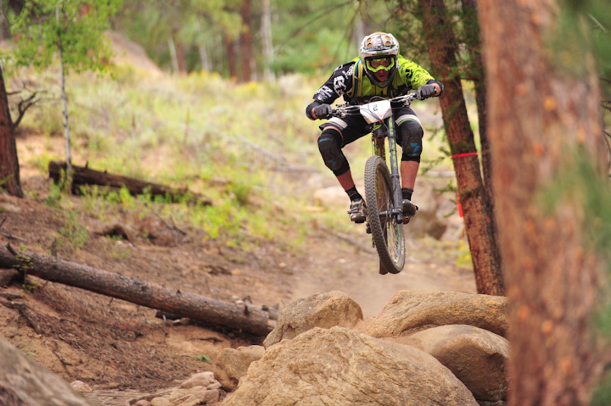 Marco Osborne takes the rowdy line for stage 4 on Doctors Park. He has been charging fast all week.
