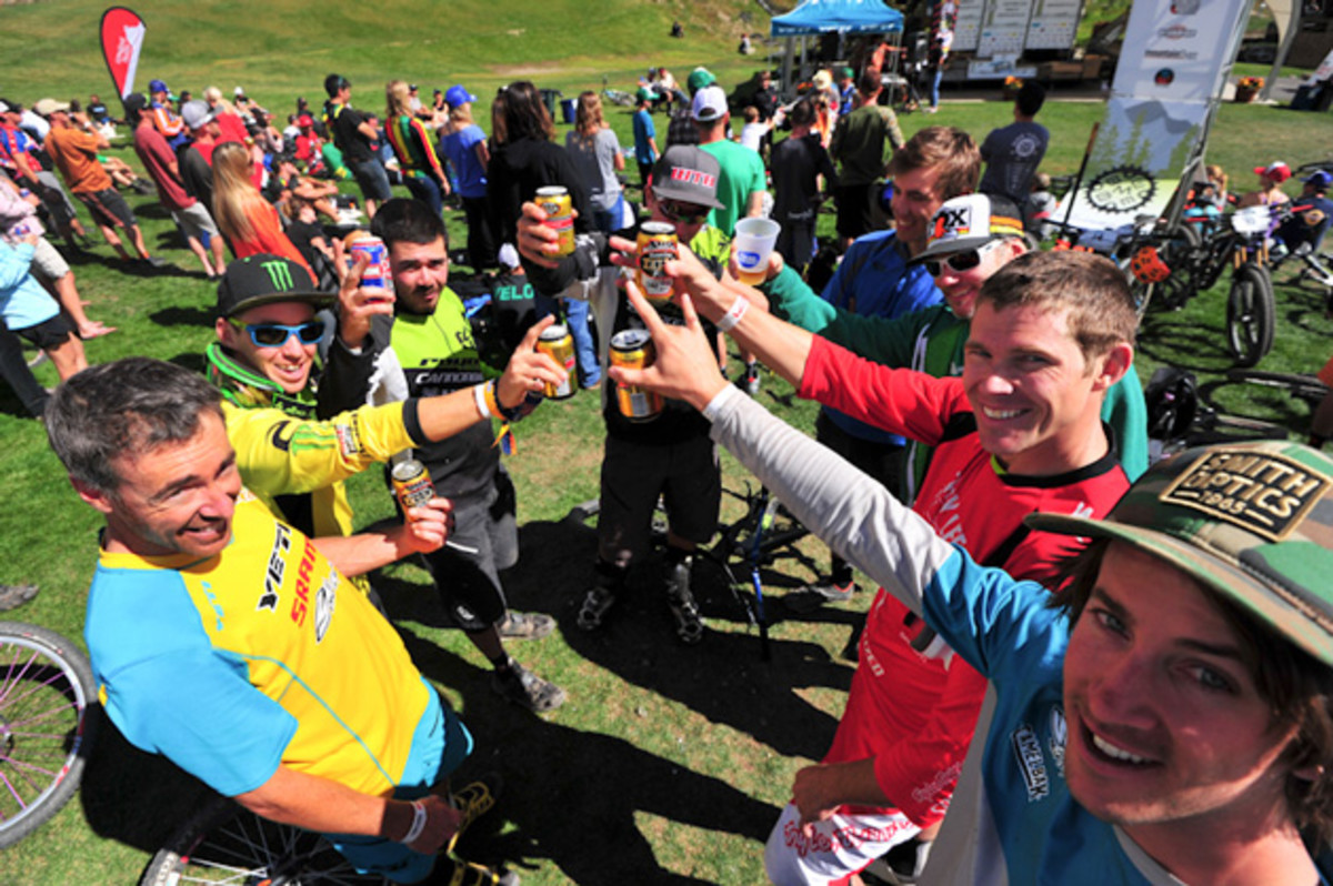 It might be a competition, but enduro racers know how to cheers.