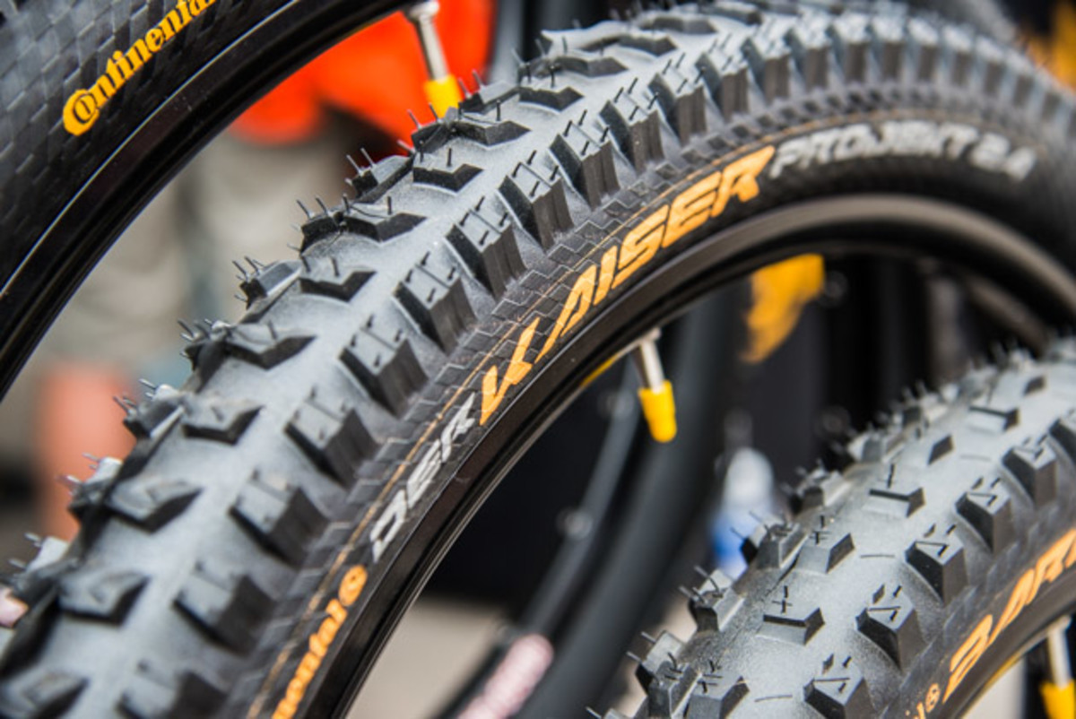 Continental Tires has added two new downhill-oriented tires to their lineup: the Kaiser, center, and the Baron. Weighing only 950 grams, both tires are intended for the downhill racer or aggressive enduro rider and only come in a 2.4-inch width.