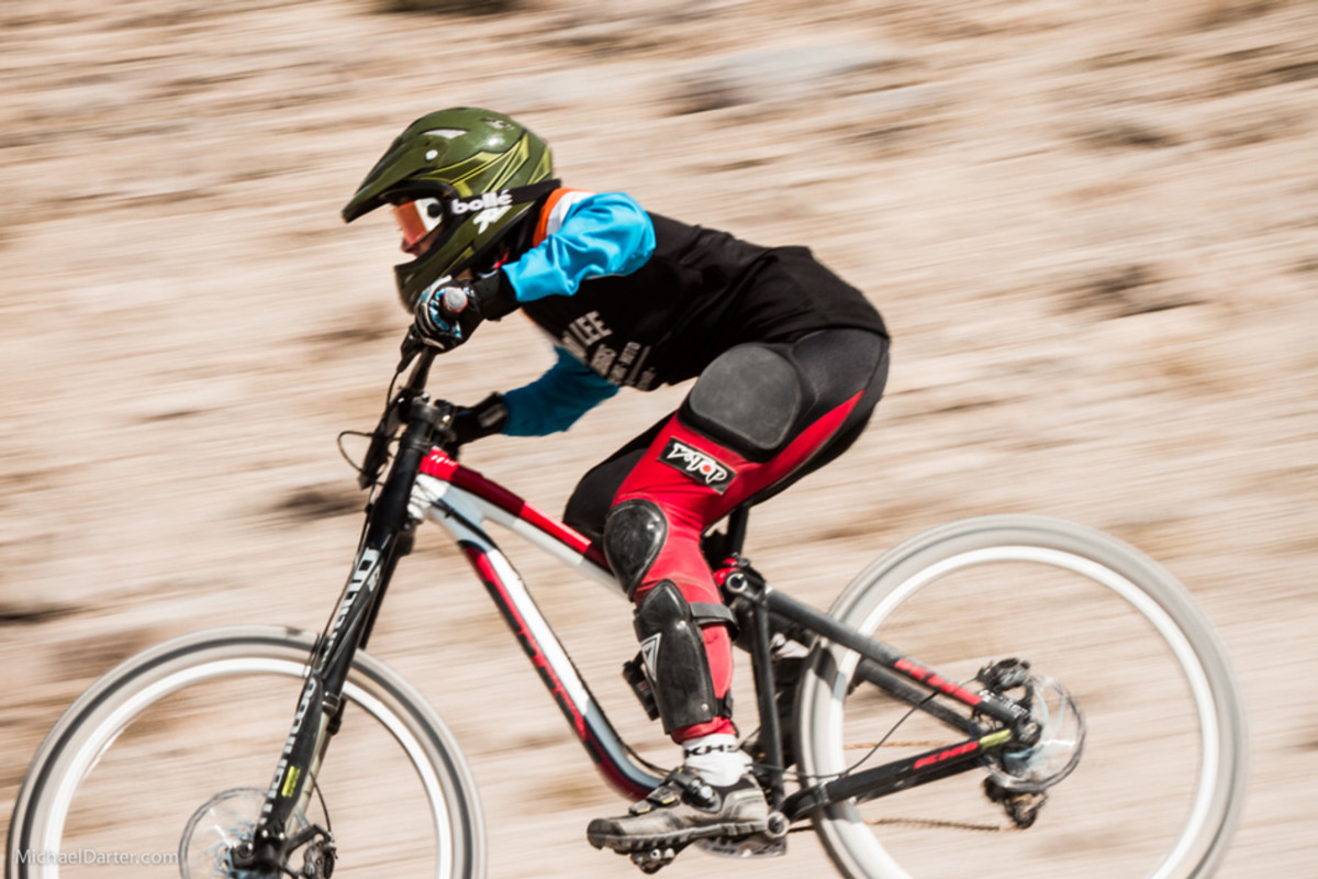 A true Legend of the Kamikaze Downhill race, 52-year-old Cindy Whitehead still hit warp speed during the Kamikaze Downhill at Mammoth Mountain's 2014 Kamikaze Bike Games. Photo by Michael Darter.