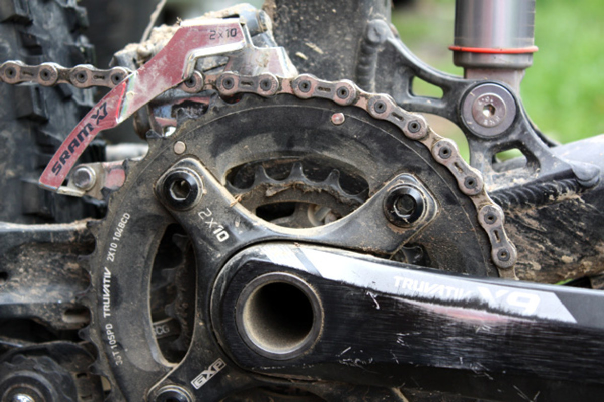 Yes, front derailleurs allow for an extremely wide gear range, but not all of us actually want that wide of a range. And then there's this: front derailleurs are less than awesome at their day jobs. This is the dual-ring set up I'm retiring in favor of a simpler single-ring affair.