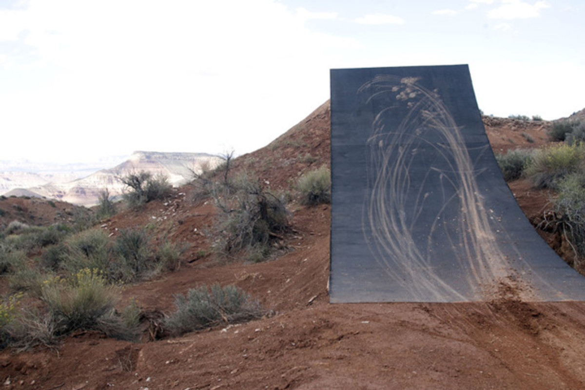 Test tracks on the Polaris moto booter takeoff. Photo by Mike Berard/Red Bull.