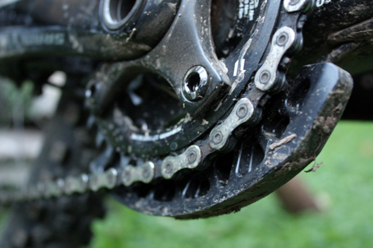 The taco on my freshly-mounted AMg--I've hit countless rocks with these things and haven't maimed a thing in the process. Given the cost of chainrings these days, that's a very good thing.