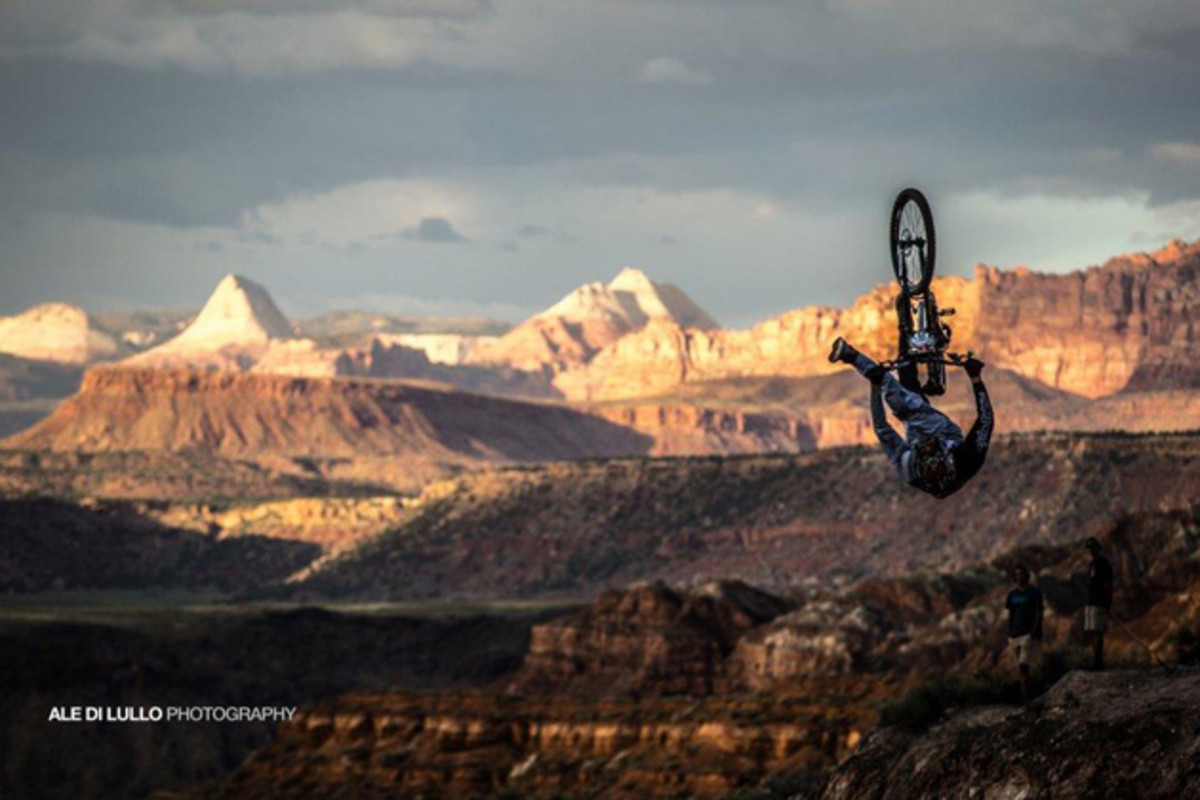 Semenuk's signature can-can backflip helped into a third-place finish at Red Bull Rampage. Photo by Ale Di Lullo.