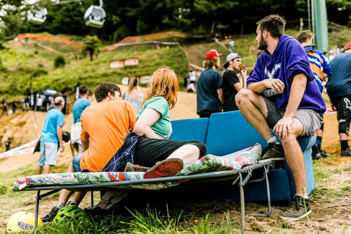 Despite the menacing storm clouds on the horizon, these sofa surfers were clearly choosing style over speed.