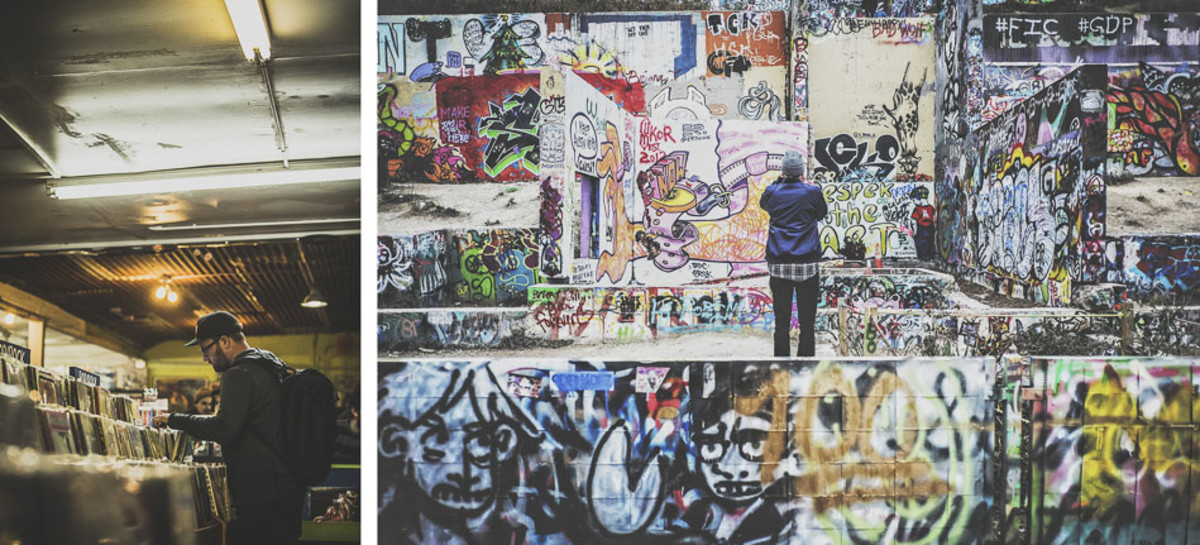 It's an eclectic mix here; we hunted for treasure on SoCo, listened to the "next big thing" just down the street, and watched a local artist spray freely at the Graffiti Park.