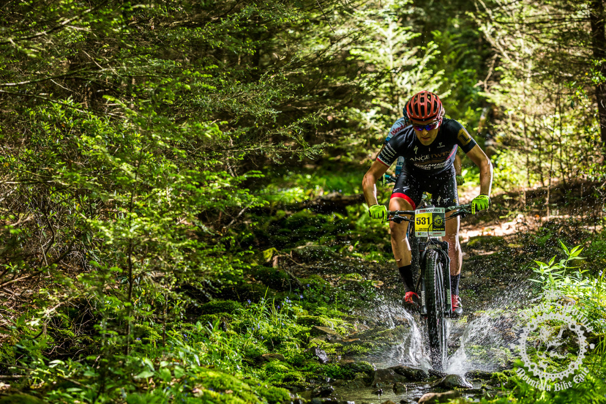 Cody Kaiser (Colt Training Systems) splashes through the wet.