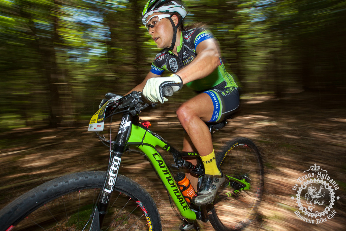 Crystal Anthony (Riverside Racing) blasts through the trees.