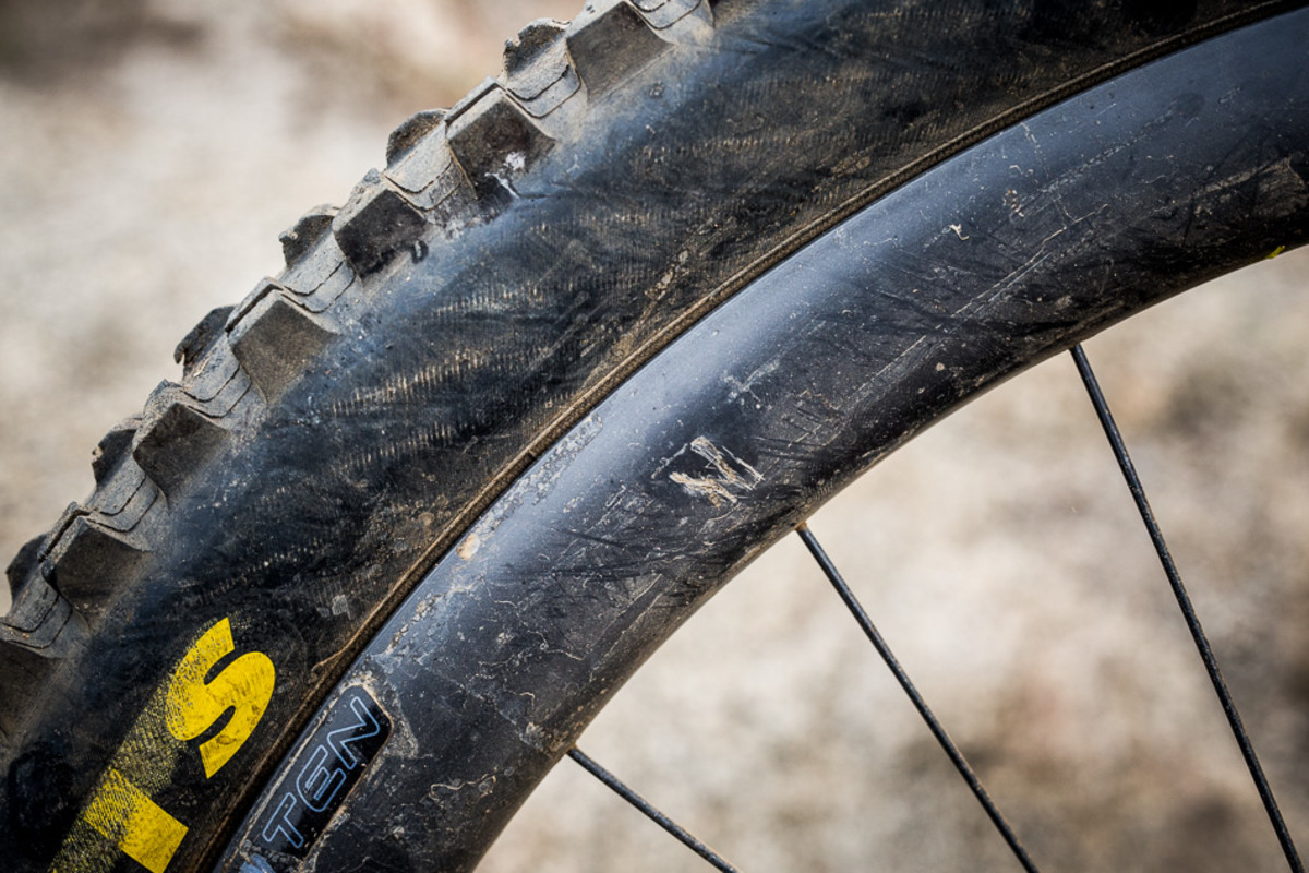 The puncture wound was localized, and I continued to ride the damaged rim for months with no noticeable change in performance.