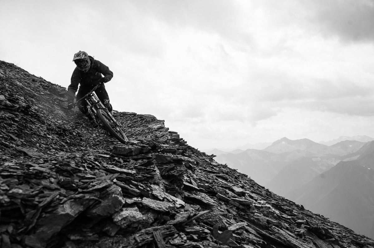 The author drops in off Retallack's Rico peak after an exhausting 6,000-foot climb in the helicopter.