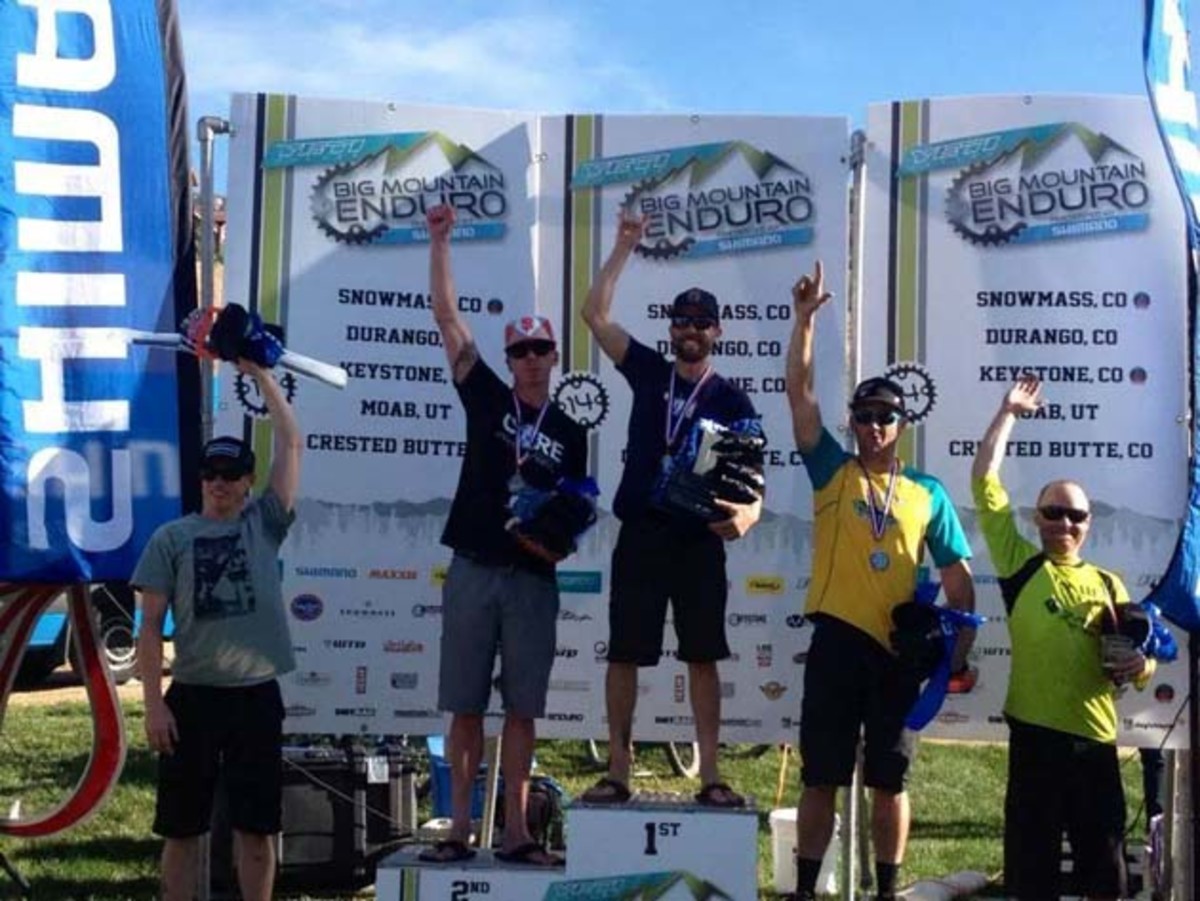 Will atop the podium at a 2014 Big Mountain Enduro race. Credit: Facebook