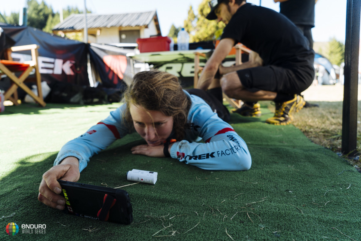 Casey Brown studies some footage before dropping in on stage six.