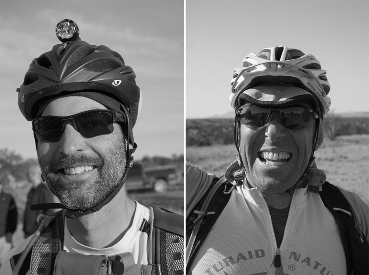 John Schilling, of Queen Creek, Arizona, is likely the only cyclist to have ridden every bike-legal inch of the Arizona Trail; Maurizio Doro, of Capoterra, Italy, could not hide his enthusiasm during the first hours of his ride across Arizona.