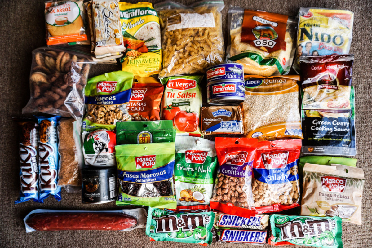 Four long days’ worth of food for two people after provisioning at a grocery store. Photos: Kurt Refsnider