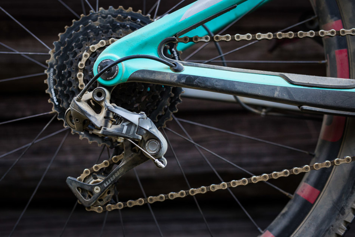 The SRAM X01 derailleur and E13 11-speed cassette makes for crisp and reliable shifting.