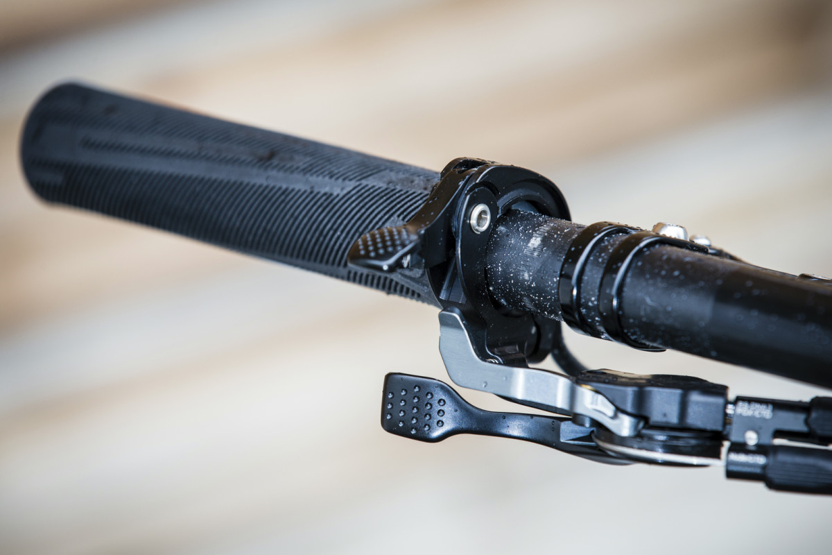 Another advantage of a one-by drivetrain is that it frees up handlebar space—and for Scott, which has a patent for its Twinloc suspension lockout system, that space is used for the dual-remote lockout lever. While some riders insist that they don't need a remote lockout system for their suspension, it certainly is convenient in places where prime singletrack is accessed via long fire-road climbs (ie, British Columbia and much of continental Europe).