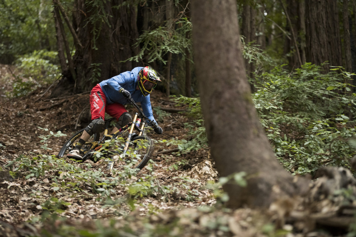 Minnaar ripping through the forest of Santa Cruz, CA. Photo: Gary Perkin