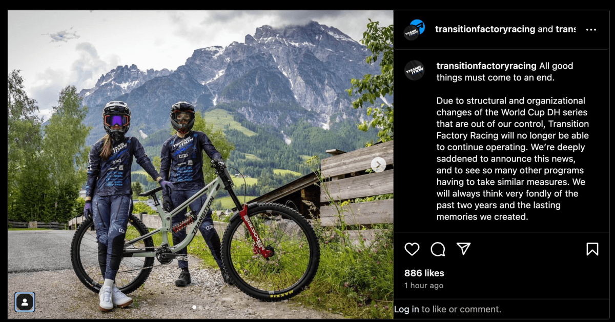 Transition Factory Racing Cease Operations