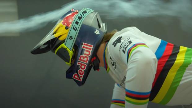 Asa Vermette, a downhill mountain biker in the A2 Wind Tunnel in Mooresville, North Carolina.