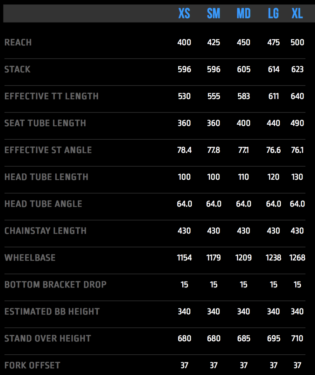 Specialized size top chart 2018