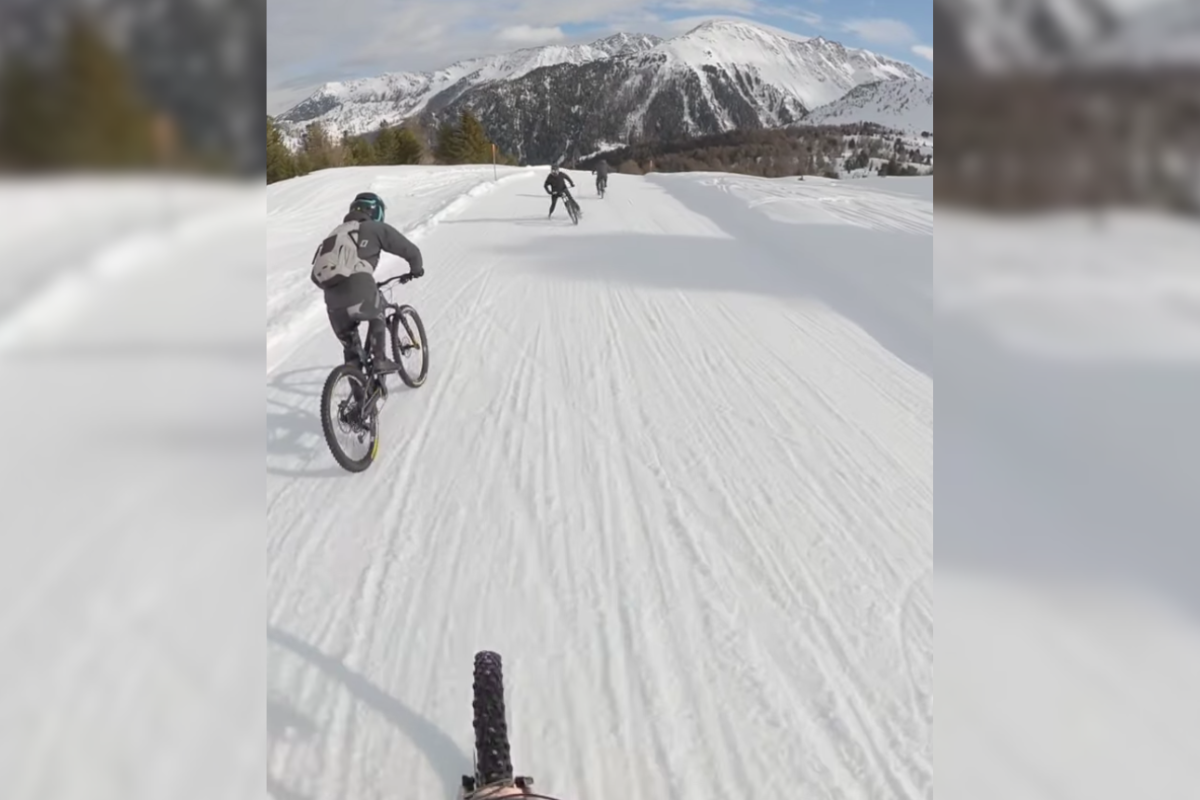 Mountain Bikers Drift Down Swiss Ski Slope At Snow Day 4 Bikes Event BikeMag