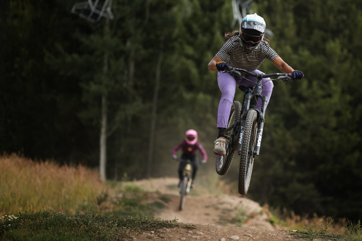 Erin DeVault jumps her bike.