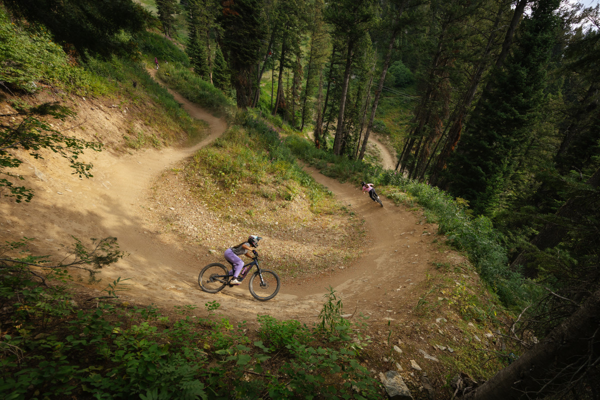 Erin DeVault rides through a beautiful berm.