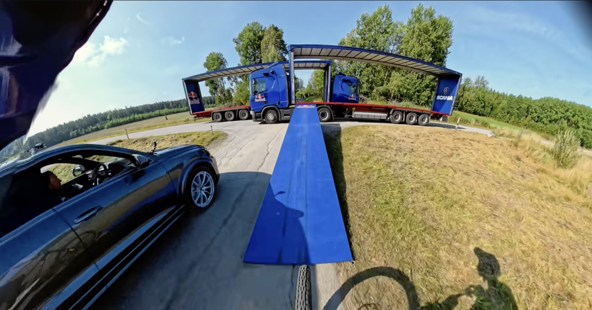 Matt Jones' World-First Jump Through Two Moving Autonomous Trucks