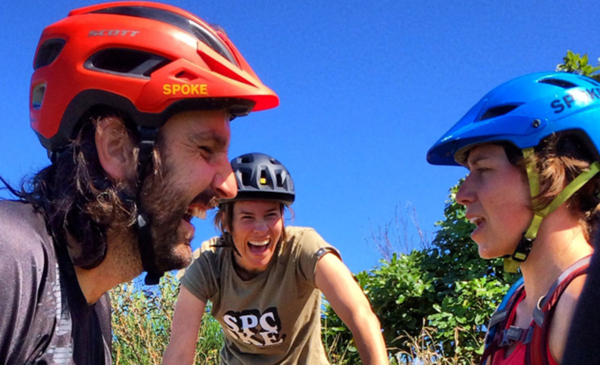 A magazine publisher, his wife and a transplanted American walk into a bar...Caleb Smith, Emma Gee and Ash Burgess bust themselves up mid-ride on Mt. Victoria. Out of shot, Rosara Joseph, Rod Bardsley and Ranger Steve are doing triage from Steve's crash. This image is not schadenfreude in action, but just one of those moments that happen on a ride. I found myself laughing maniacally most of the day, just because the trails were that damn fun. Photo: Mike Ferrentino