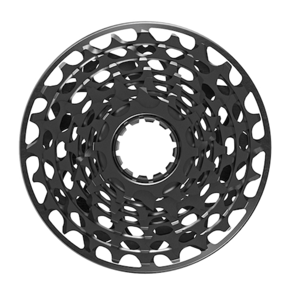 The very tidy cassette is machined much like the XX1 cassette but has a bombproof backing plate/spacer.