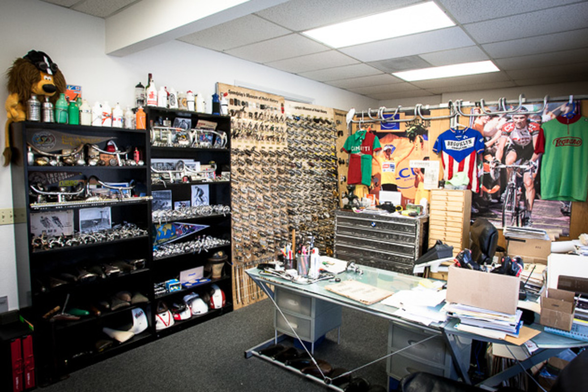 Bryne's office at the Speedplay headquarters in San Diego doubles as a museum for rare and vintage components. It also houses the largest pedal collection in the world.