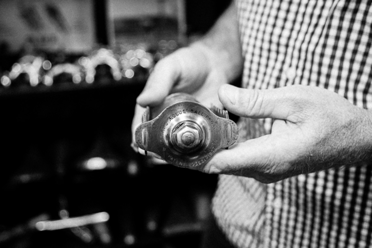 Bryne holds one of his most-prized finds, an 1877 Aeolus, which is the first pedal ever to use ball bearings.