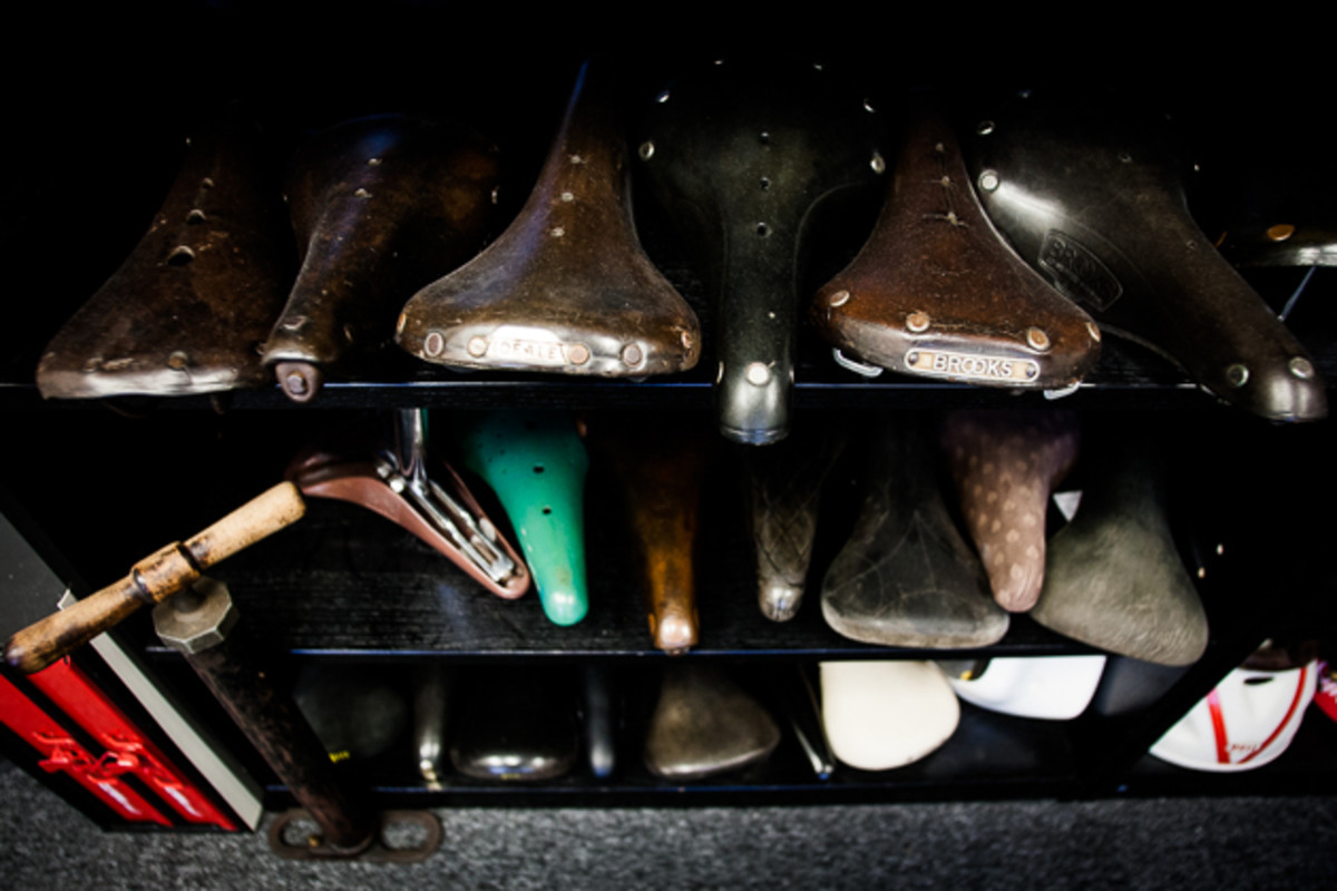 Bryne's museum surely evokes envy for fans of vintage leather saddles. It includes multiple early Brooks' B15 and B17 models, handcrafted at the factory in England, where Brooks saddles are still made today.
