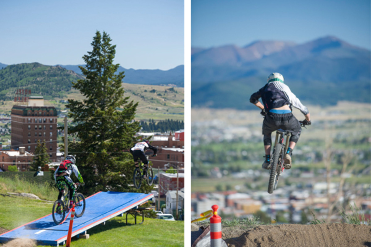 As a tribute to the Legend, one of Evel Knievel's orginal jump ramps was incorporated to the delight of racers and Butte citizens alike. How COOL is that!?! | Booters with views of the Highland Mountains and the Silverbow Valley.