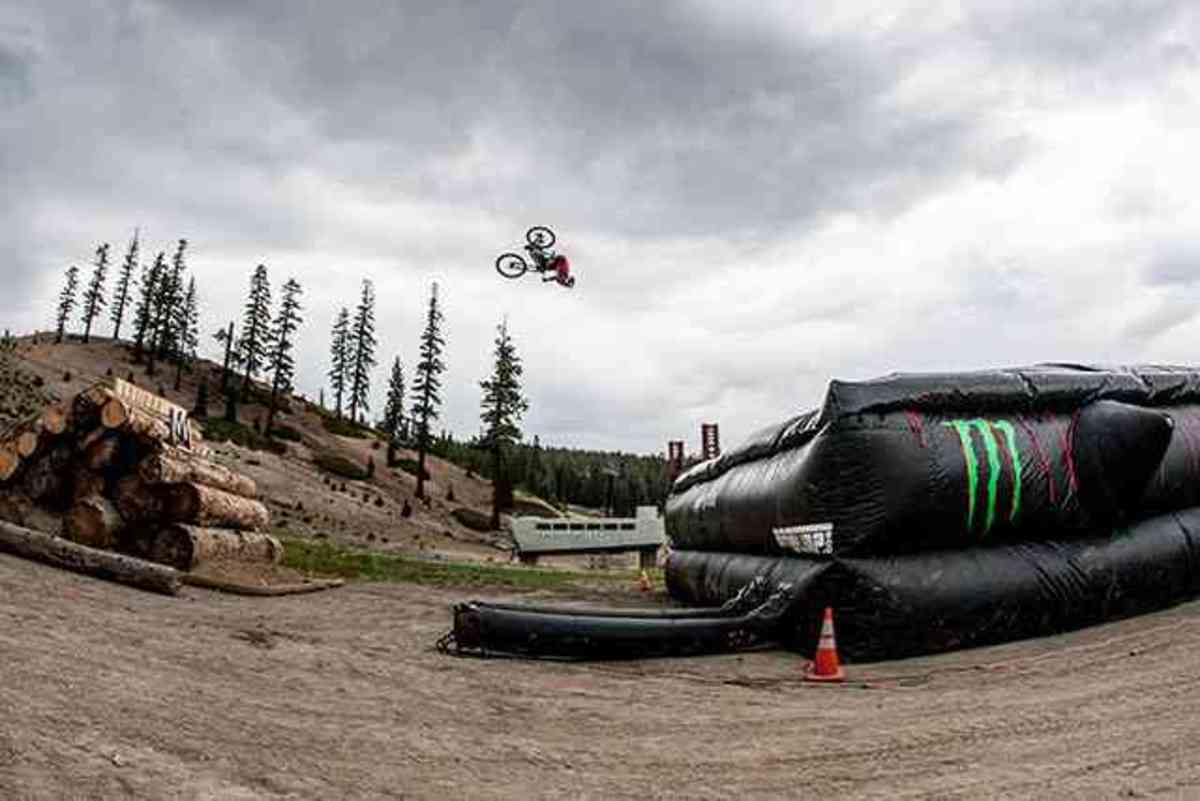 Zink practices his 100-foot backflip at Mammoth Mountain.